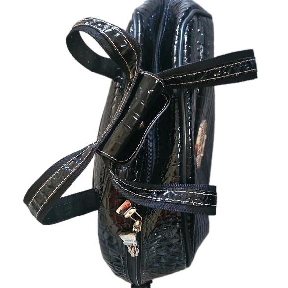 BigY2K Kathy Van Zeeland Black  Faux Leather Shoulder Bag Silver Accents 16"x13" - Picture 4 of 8